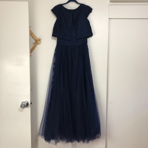 Tadashi Shoji Embroidered Tulle Crop Top Gown - Picture 6 of 8